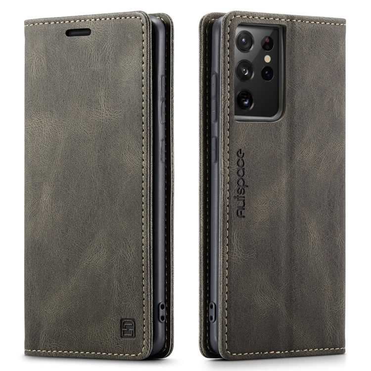 For Samsung Galaxy S21 Ultra 5G AutSpace A01 Retro Skin-feel Crazy Horse Texture Horizontal Flip Leather Case with Holder & Card Slots & Wallet & RFID