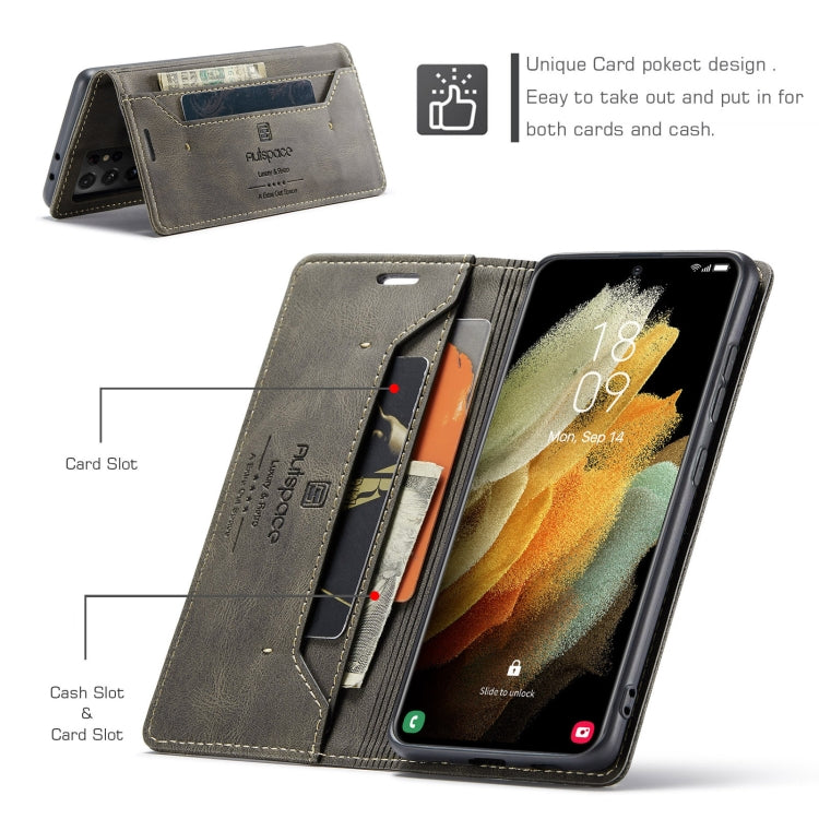 For Samsung Galaxy S21 Ultra 5G AutSpace A01 Retro Skin-feel Crazy Horse Texture Horizontal Flip Leather Case with Holder & Card Slots & Wallet & RFID