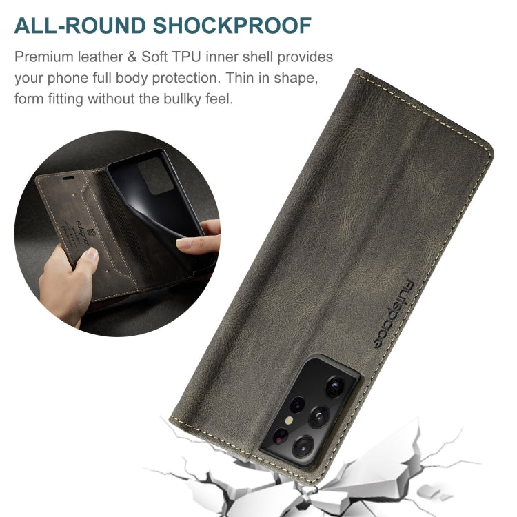 For Samsung Galaxy S21 Ultra 5G AutSpace A01 Retro Skin-feel Crazy Horse Texture Horizontal Flip Leather Case with Holder & Card Slots & Wallet & RFID