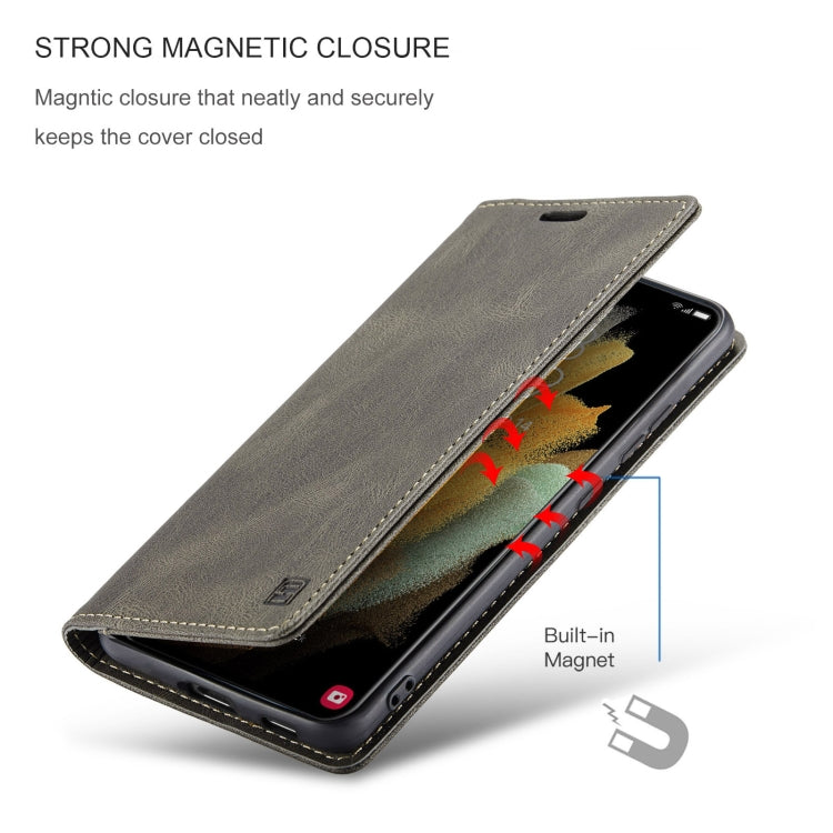 For Samsung Galaxy S21 Ultra 5G AutSpace A01 Retro Skin-feel Crazy Horse Texture Horizontal Flip Leather Case with Holder & Card Slots & Wallet & RFID