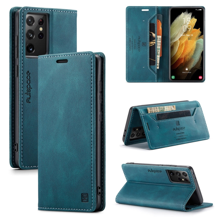 For Samsung Galaxy S21 Ultra 5G AutSpace A01 Retro Skin-feel Crazy Horse Texture Horizontal Flip Leather Case with Holder & Card Slots & Wallet & RFID