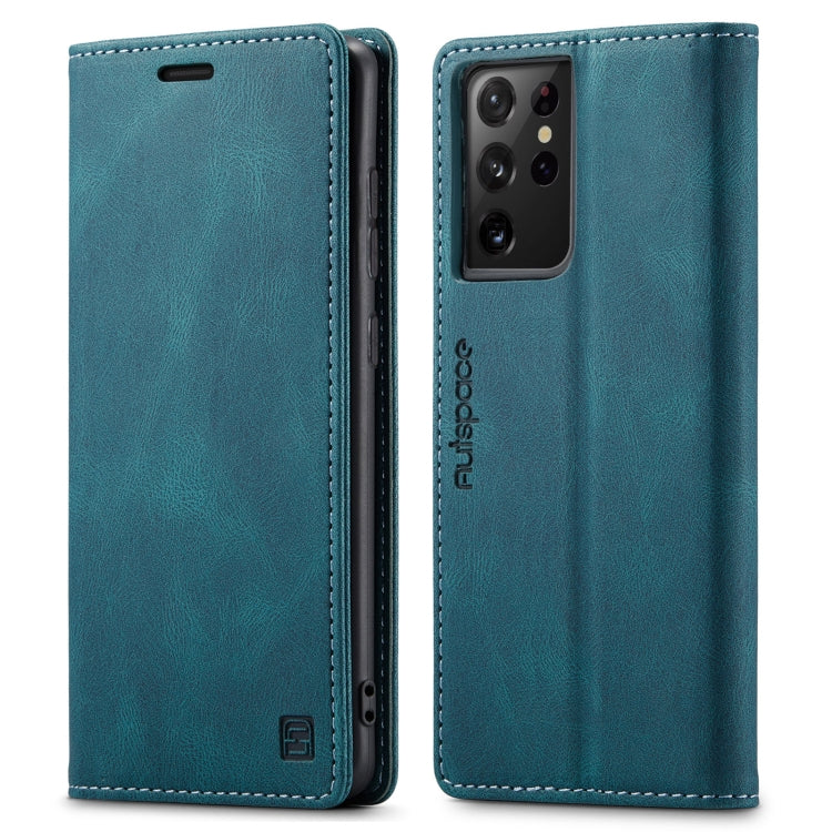 For Samsung Galaxy S21 Ultra 5G AutSpace A01 Retro Skin-feel Crazy Horse Texture Horizontal Flip Leather Case with Holder & Card Slots & Wallet & RFID