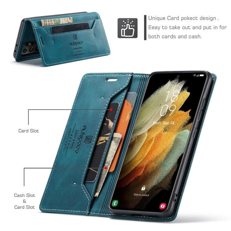 For Samsung Galaxy S21 Ultra 5G AutSpace A01 Retro Skin-feel Crazy Horse Texture Horizontal Flip Leather Case with Holder & Card Slots & Wallet & RFID