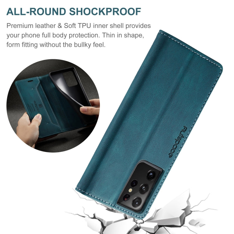 For Samsung Galaxy S21 Ultra 5G AutSpace A01 Retro Skin-feel Crazy Horse Texture Horizontal Flip Leather Case with Holder & Card Slots & Wallet & RFID