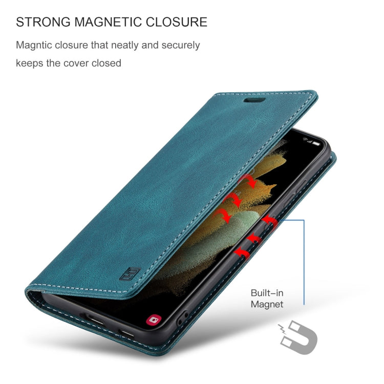 For Samsung Galaxy S21 Ultra 5G AutSpace A01 Retro Skin-feel Crazy Horse Texture Horizontal Flip Leather Case with Holder & Card Slots & Wallet & RFID