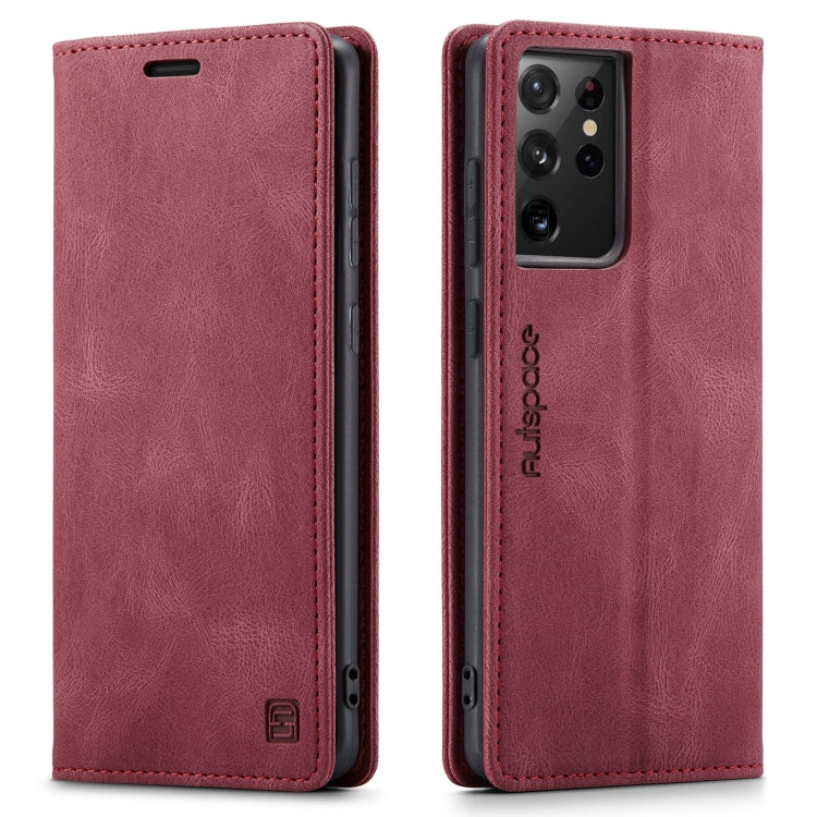 For Samsung Galaxy S21 Ultra 5G AutSpace A01 Retro Skin-feel Crazy Horse Texture Horizontal Flip Leather Case with Holder & Card Slots & Wallet & RFID