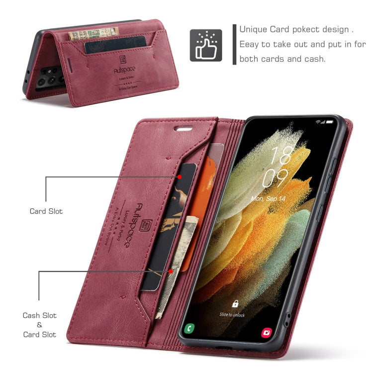 For Samsung Galaxy S21 Ultra 5G AutSpace A01 Retro Skin-feel Crazy Horse Texture Horizontal Flip Leather Case with Holder & Card Slots & Wallet & RFID