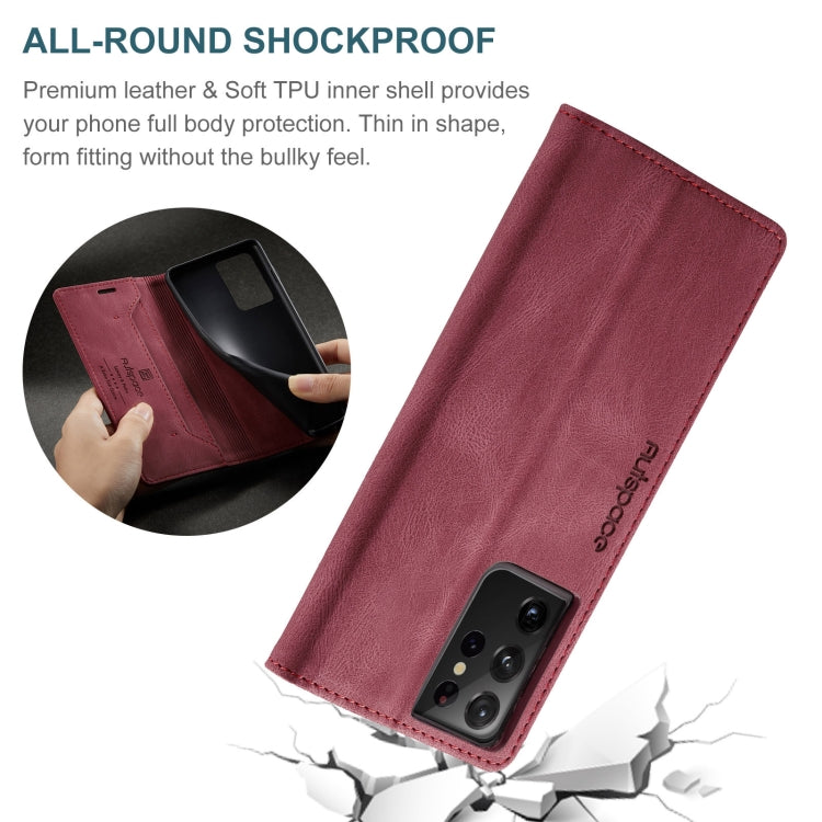 For Samsung Galaxy S21 Ultra 5G AutSpace A01 Retro Skin-feel Crazy Horse Texture Horizontal Flip Leather Case with Holder & Card Slots & Wallet & RFID