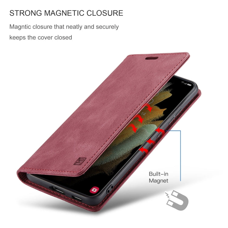 For Samsung Galaxy S21 Ultra 5G AutSpace A01 Retro Skin-feel Crazy Horse Texture Horizontal Flip Leather Case with Holder & Card Slots & Wallet & RFID