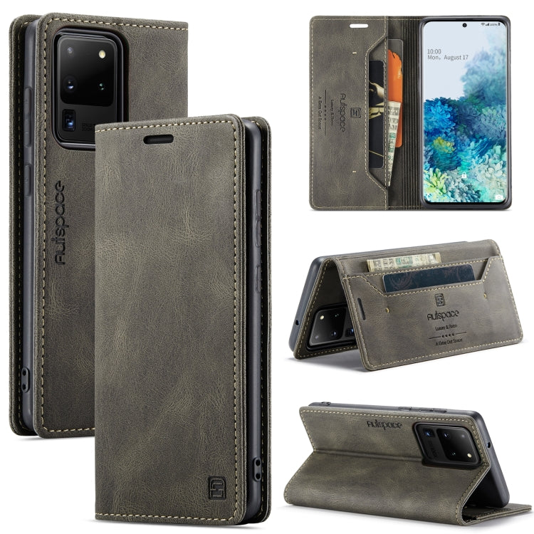 For Samsung Galaxy S20 Ultra AutSpace A01 Retro Skin-feel Crazy Horse Texture Horizontal Flip Leather Case with Holder & Card Slots & Wallet & RFID