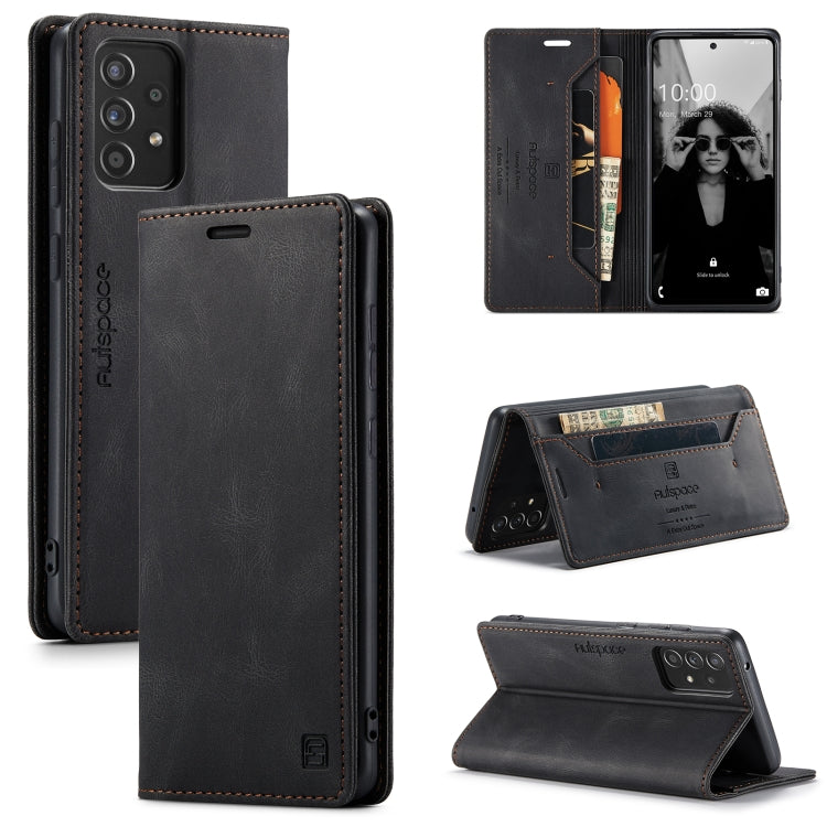 For Samsung Galaxy A52 5G / 4G AutSpace A01 Retro Skin-feel Crazy Horse Texture Horizontal Flip Leather Case with Holder & Card Slots & Wallet & RFID