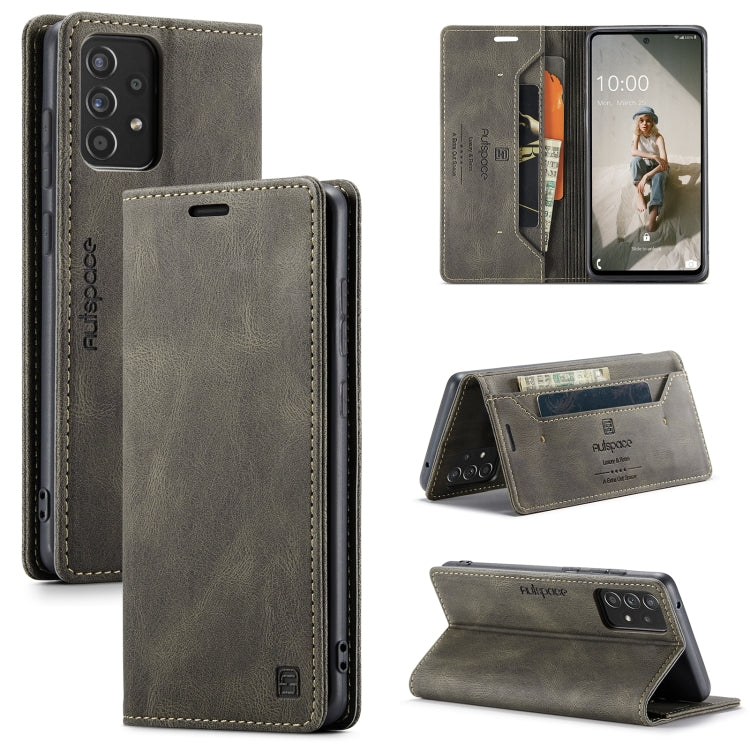 For Samsung Galaxy A52 5G / 4G AutSpace A01 Retro Skin-feel Crazy Horse Texture Horizontal Flip Leather Case with Holder & Card Slots & Wallet & RFID