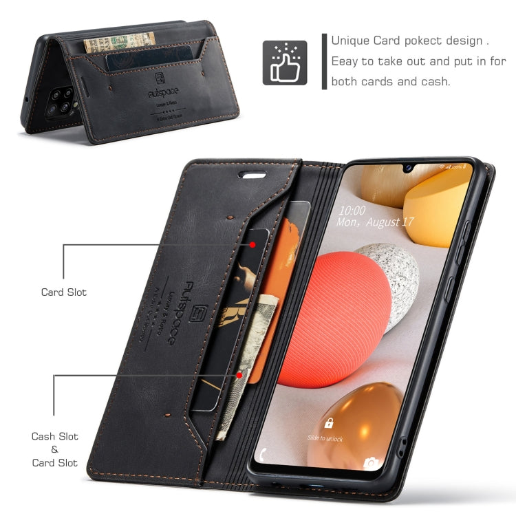 For Samsung Galaxy A42 5G AutSpace A01 Retro Skin-feel Crazy Horse Texture Horizontal Flip Leather Case with Holder & Card Slots & Wallet & RFID