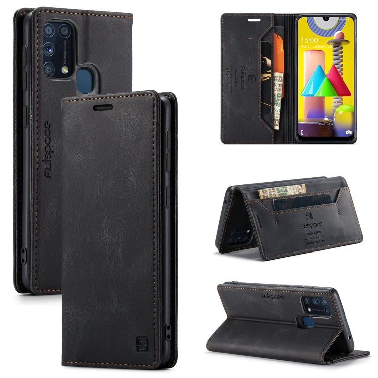 For Samsung Galaxy M31 AutSpace A01 Retro Skin-feel Crazy Horse Texture Horizontal Flip Leather Case with Holder & Card Slots & Wallet & RFID