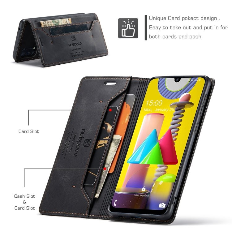 For Samsung Galaxy M31 AutSpace A01 Retro Skin-feel Crazy Horse Texture Horizontal Flip Leather Case with Holder & Card Slots & Wallet & RFID