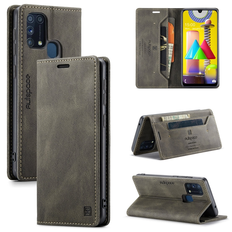 For Samsung Galaxy M31 AutSpace A01 Retro Skin-feel Crazy Horse Texture Horizontal Flip Leather Case with Holder & Card Slots & Wallet & RFID