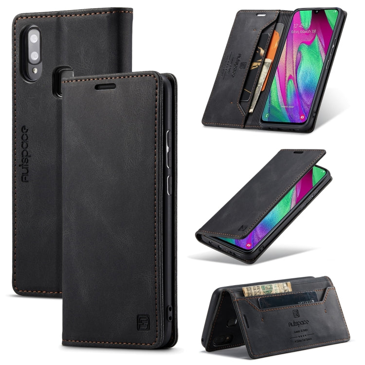 For Samsung Galaxy A40 AutSpace A01 Retro Skin-feel Crazy Horse Texture Horizontal Flip Leather Case with Holder & Card Slots & Wallet & RFID