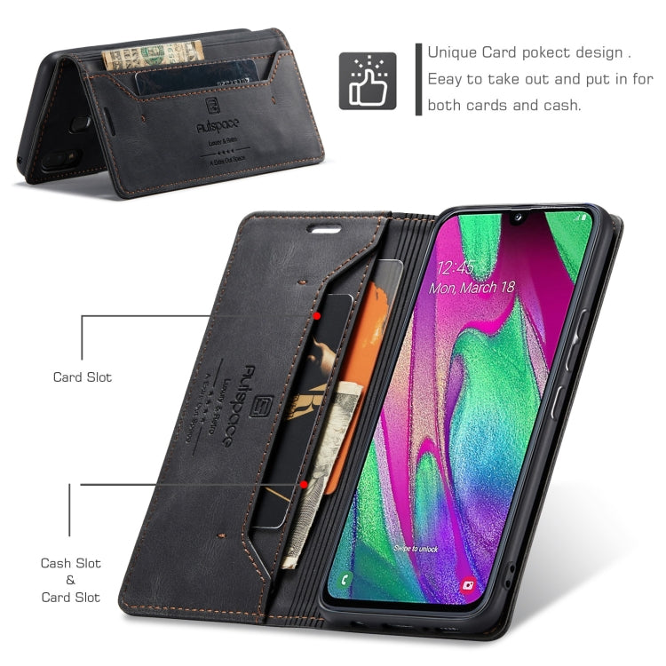 For Samsung Galaxy A40 AutSpace A01 Retro Skin-feel Crazy Horse Texture Horizontal Flip Leather Case with Holder & Card Slots & Wallet & RFID