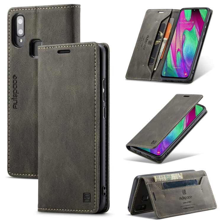 For Samsung Galaxy A40 AutSpace A01 Retro Skin-feel Crazy Horse Texture Horizontal Flip Leather Case with Holder & Card Slots & Wallet & RFID