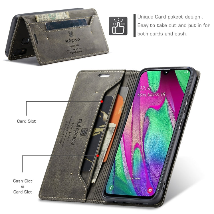 For Samsung Galaxy A40 AutSpace A01 Retro Skin-feel Crazy Horse Texture Horizontal Flip Leather Case with Holder & Card Slots & Wallet & RFID
