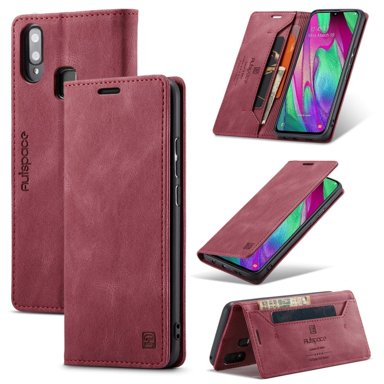 For Samsung Galaxy A40 AutSpace A01 Retro Skin-feel Crazy Horse Texture Horizontal Flip Leather Case with Holder & Card Slots & Wallet & RFID
