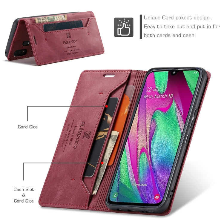 For Samsung Galaxy A40 AutSpace A01 Retro Skin-feel Crazy Horse Texture Horizontal Flip Leather Case with Holder & Card Slots & Wallet & RFID