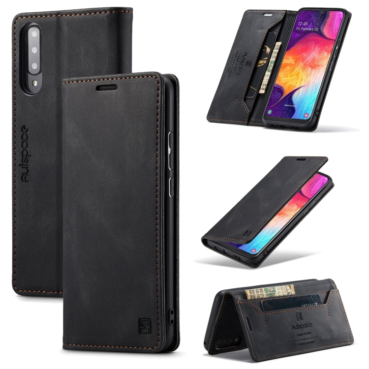 For Samsung Galaxy A50 / A50s /A30 AutSpace A01 Retro Skin-feel Crazy Horse Texture Horizontal Flip Leather Case with Holder & Card Slots & Wallet & RFID