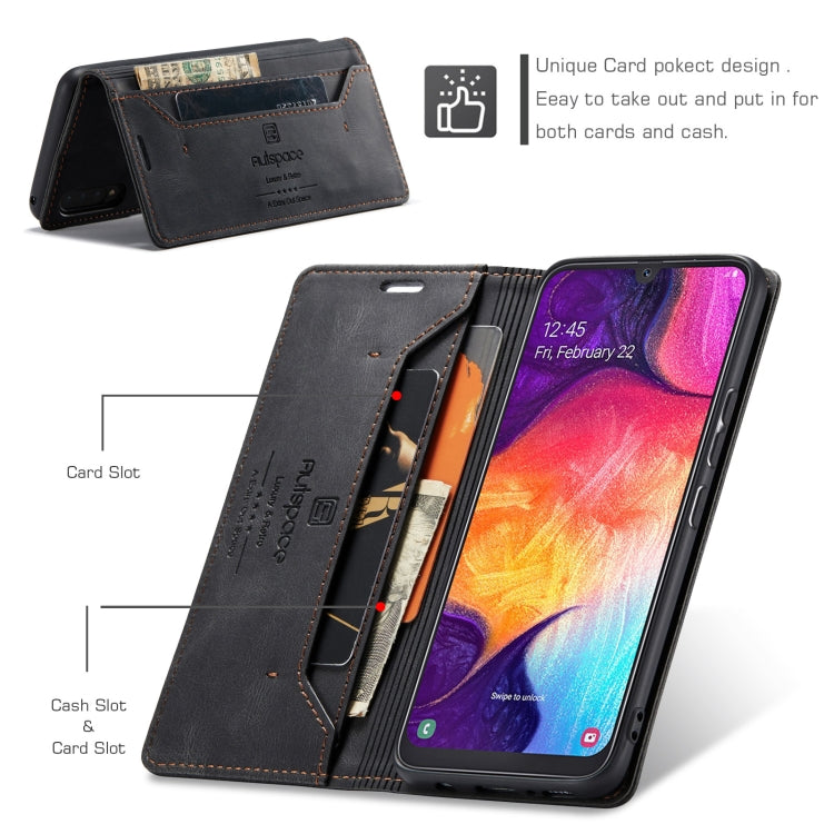 For Samsung Galaxy A50 / A50s /A30 AutSpace A01 Retro Skin-feel Crazy Horse Texture Horizontal Flip Leather Case with Holder & Card Slots & Wallet & RFID
