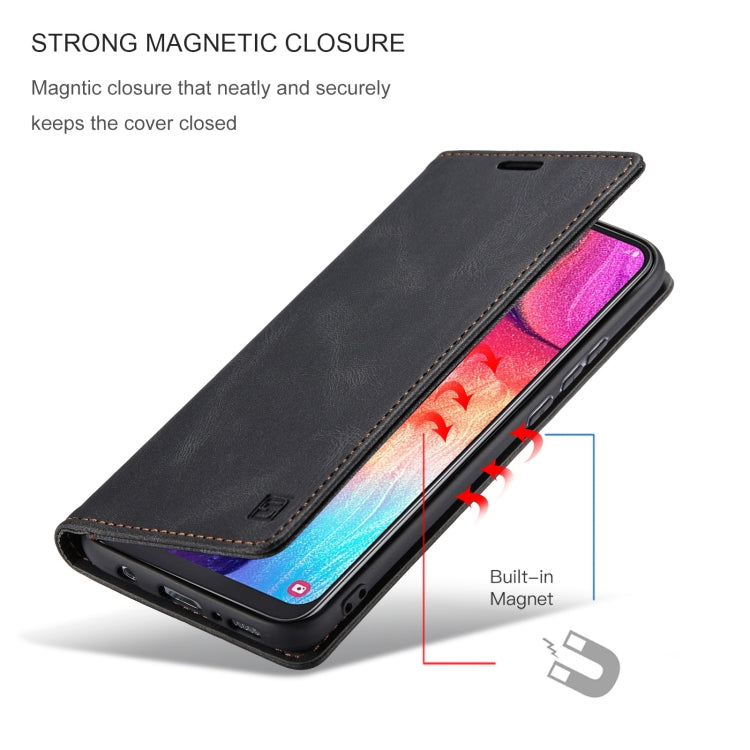 For Samsung Galaxy A50 / A50s /A30 AutSpace A01 Retro Skin-feel Crazy Horse Texture Horizontal Flip Leather Case with Holder & Card Slots & Wallet & RFID