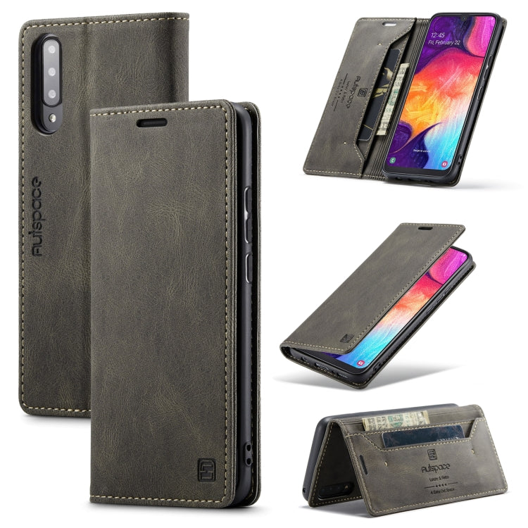 For Samsung Galaxy A50 / A50s /A30 AutSpace A01 Retro Skin-feel Crazy Horse Texture Horizontal Flip Leather Case with Holder & Card Slots & Wallet & RFID