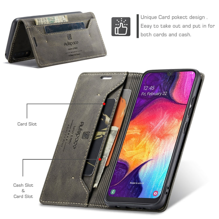 For Samsung Galaxy A50 / A50s /A30 AutSpace A01 Retro Skin-feel Crazy Horse Texture Horizontal Flip Leather Case with Holder & Card Slots & Wallet & RFID