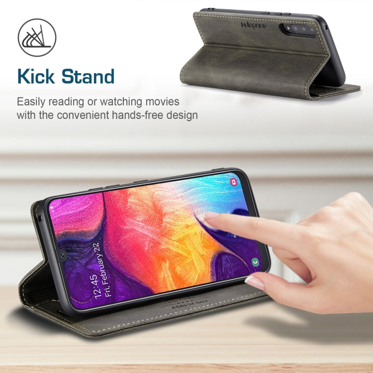 For Samsung Galaxy A50 / A50s /A30 AutSpace A01 Retro Skin-feel Crazy Horse Texture Horizontal Flip Leather Case with Holder & Card Slots & Wallet & RFID