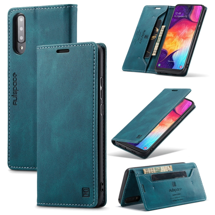 For Samsung Galaxy A50 / A50s /A30 AutSpace A01 Retro Skin-feel Crazy Horse Texture Horizontal Flip Leather Case with Holder & Card Slots & Wallet & RFID