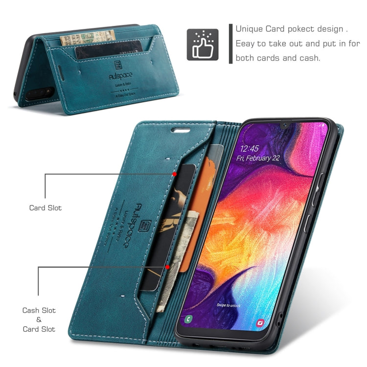For Samsung Galaxy A50 / A50s /A30 AutSpace A01 Retro Skin-feel Crazy Horse Texture Horizontal Flip Leather Case with Holder & Card Slots & Wallet & RFID