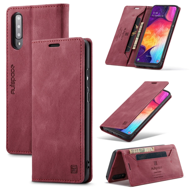 For Samsung Galaxy A50 / A50s /A30 AutSpace A01 Retro Skin-feel Crazy Horse Texture Horizontal Flip Leather Case with Holder & Card Slots & Wallet & RFID