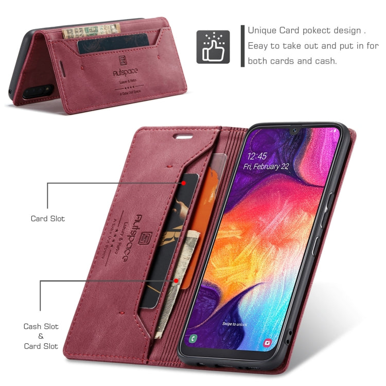 For Samsung Galaxy A50 / A50s /A30 AutSpace A01 Retro Skin-feel Crazy Horse Texture Horizontal Flip Leather Case with Holder & Card Slots & Wallet & RFID