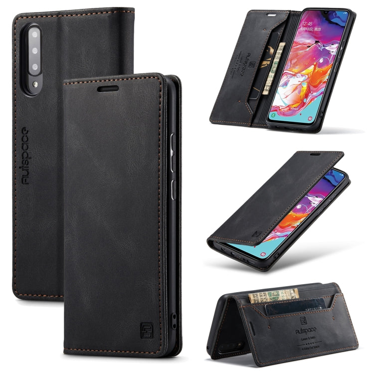 For Samsung Galaxy A70 AutSpace A01 Retro Skin-feel Crazy Horse Texture Horizontal Flip Leather Case with Holder & Card Slots & Wallet & RFID