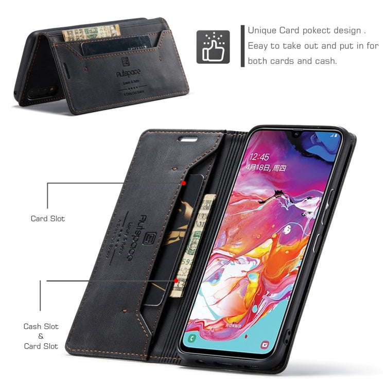 For Samsung Galaxy A70 AutSpace A01 Retro Skin-feel Crazy Horse Texture Horizontal Flip Leather Case with Holder & Card Slots & Wallet & RFID