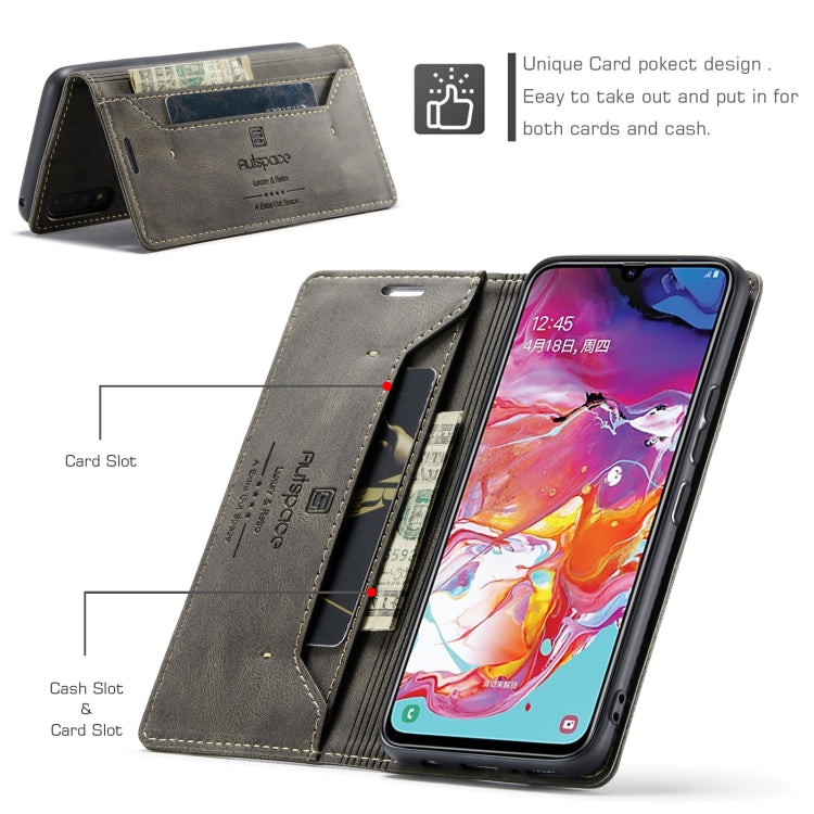For Samsung Galaxy A70 AutSpace A01 Retro Skin-feel Crazy Horse Texture Horizontal Flip Leather Case with Holder & Card Slots & Wallet & RFID
