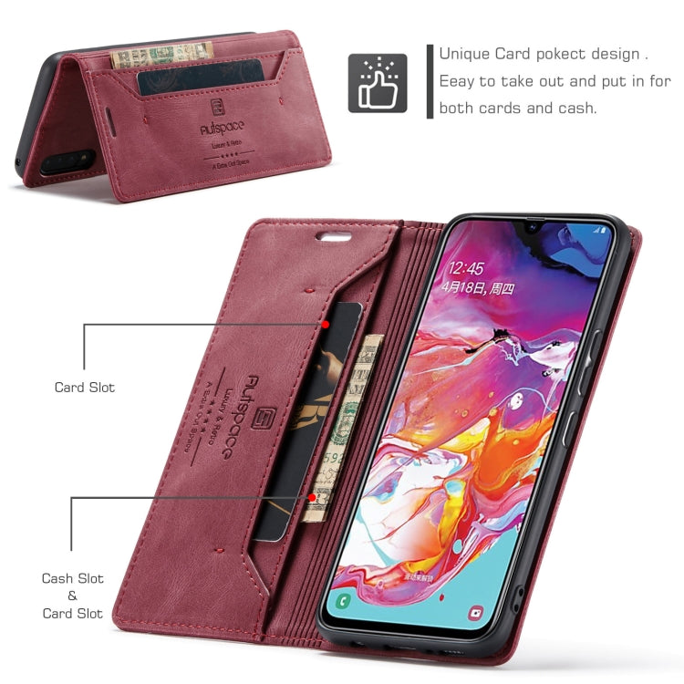 For Samsung Galaxy A70 AutSpace A01 Retro Skin-feel Crazy Horse Texture Horizontal Flip Leather Case with Holder & Card Slots & Wallet & RFID
