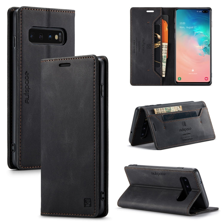 For Samsung Galaxy S10+ AutSpace A01 Retro Skin-feel Crazy Horse Texture Horizontal Flip Leather Case with Holder & Card Slots & Wallet & RFID
