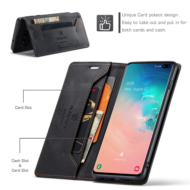 For Samsung Galaxy S10+ AutSpace A01 Retro Skin-feel Crazy Horse Texture Horizontal Flip Leather Case with Holder & Card Slots & Wallet & RFID