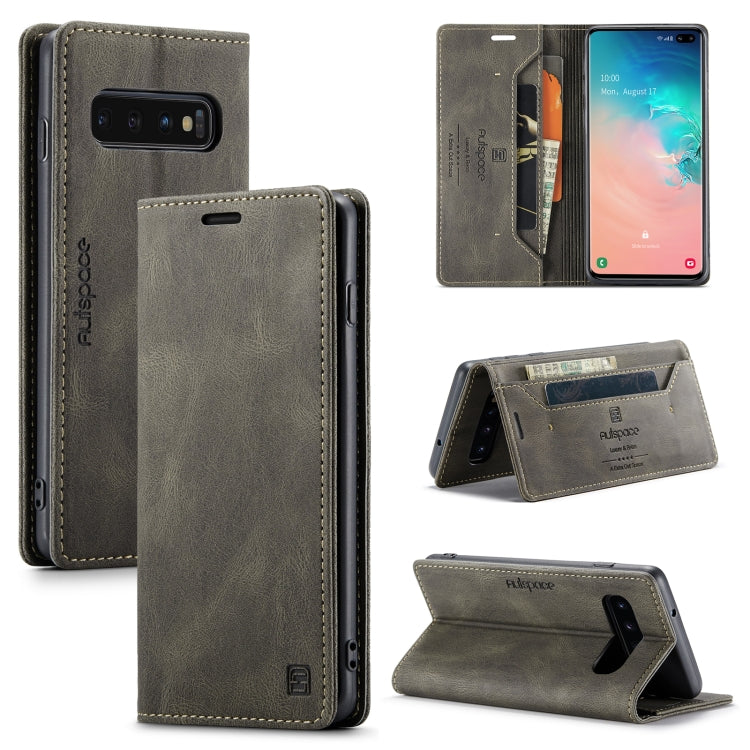 For Samsung Galaxy S10+ AutSpace A01 Retro Skin-feel Crazy Horse Texture Horizontal Flip Leather Case with Holder & Card Slots & Wallet & RFID