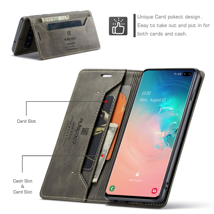 For Samsung Galaxy S10+ AutSpace A01 Retro Skin-feel Crazy Horse Texture Horizontal Flip Leather Case with Holder & Card Slots & Wallet & RFID