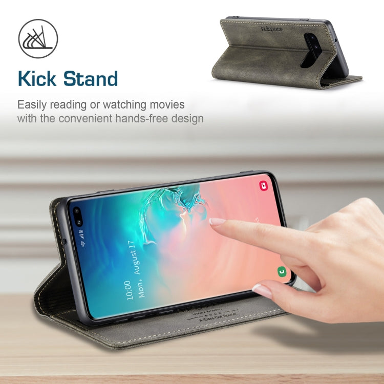For Samsung Galaxy S10+ AutSpace A01 Retro Skin-feel Crazy Horse Texture Horizontal Flip Leather Case with Holder & Card Slots & Wallet & RFID