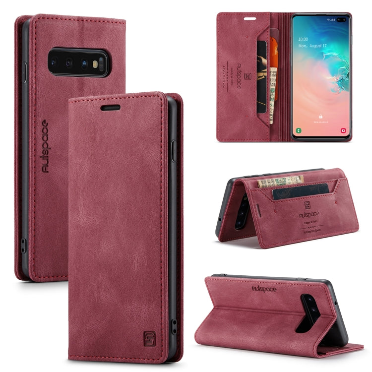 For Samsung Galaxy S10+ AutSpace A01 Retro Skin-feel Crazy Horse Texture Horizontal Flip Leather Case with Holder & Card Slots & Wallet & RFID