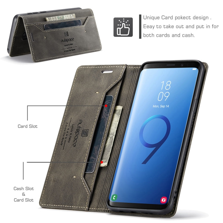 For Samsung Galaxy S9+ AutSpace A01 Retro Skin-feel Crazy Horse Texture Horizontal Flip Leather Case with Holder & Card Slots & Wallet & RFID