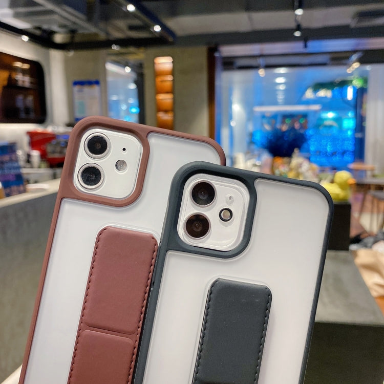 For iPhone 11 Pro Max Skin Feel TPU + PC Shockproof Case with Wrist Strap Holder