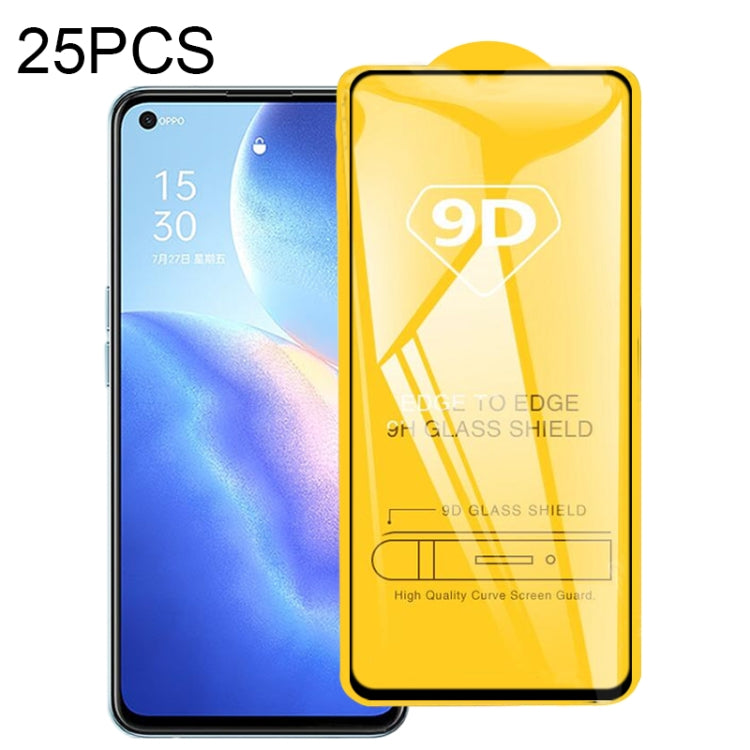 For OPPO Reno5 K 25 PCS 9D Full Glue Full Screen Tempered Glass Film