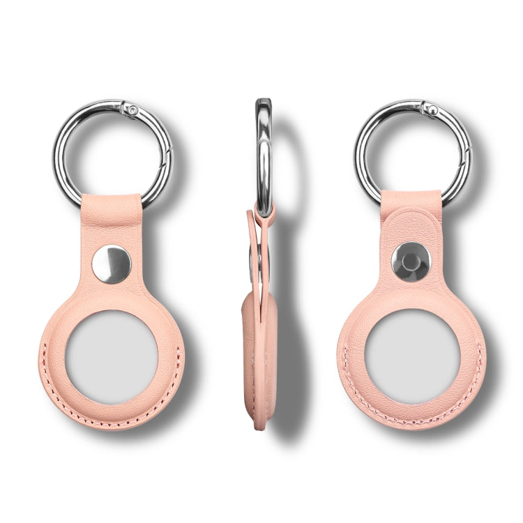 Anti-scratch Top-layer Cowhide Leather Case Cover with Switchable Keychain Ring for AirTag